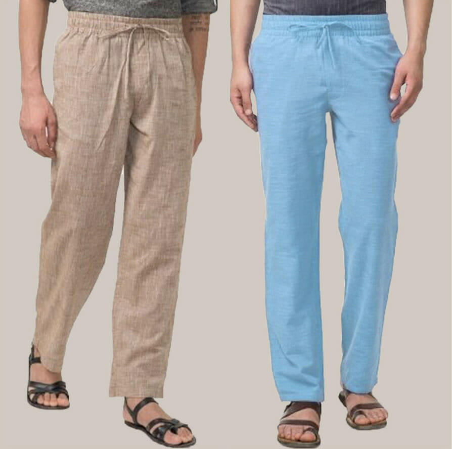 Cotton Yoga Pants - Beige and Cyan