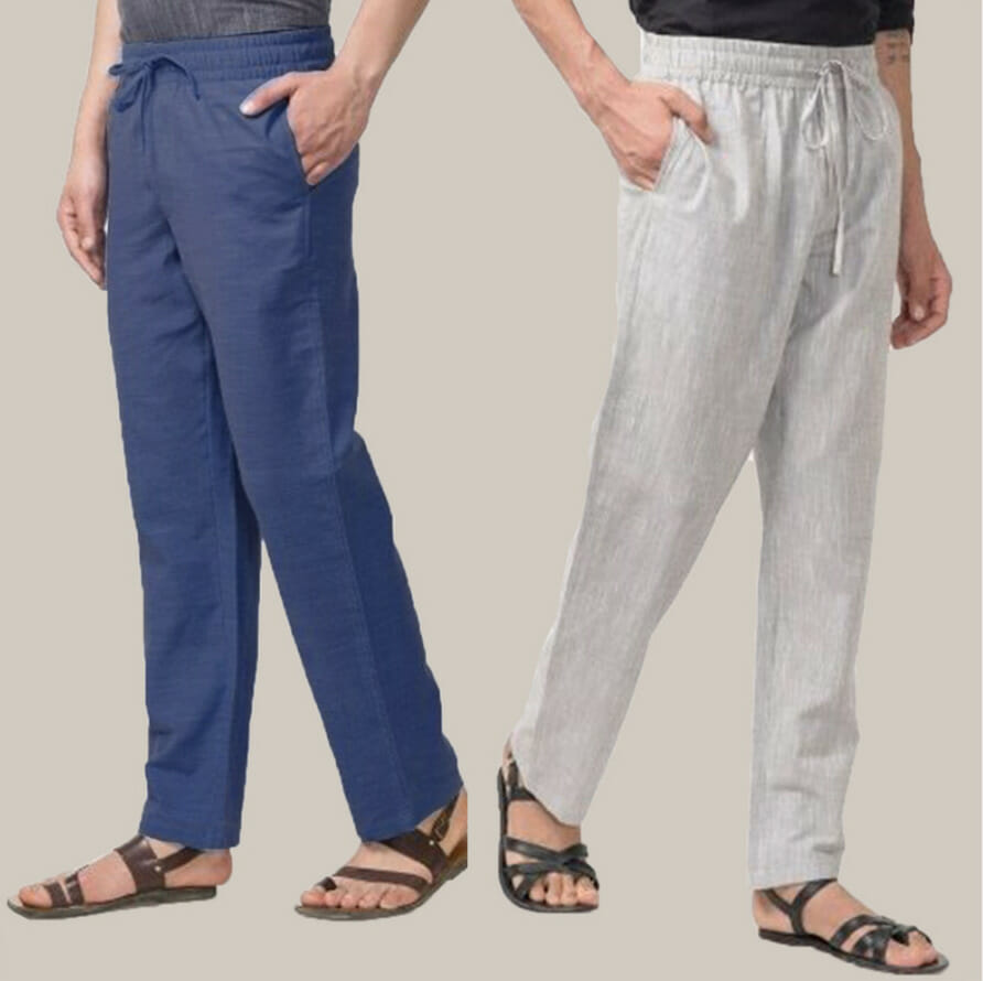 Cotton Yoga Pants – Blue and White – Yoga Rudra