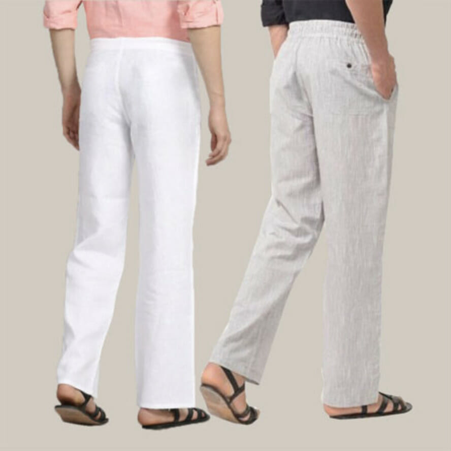 Cotton Yoga Pants – Off White and White – Yoga Rudra