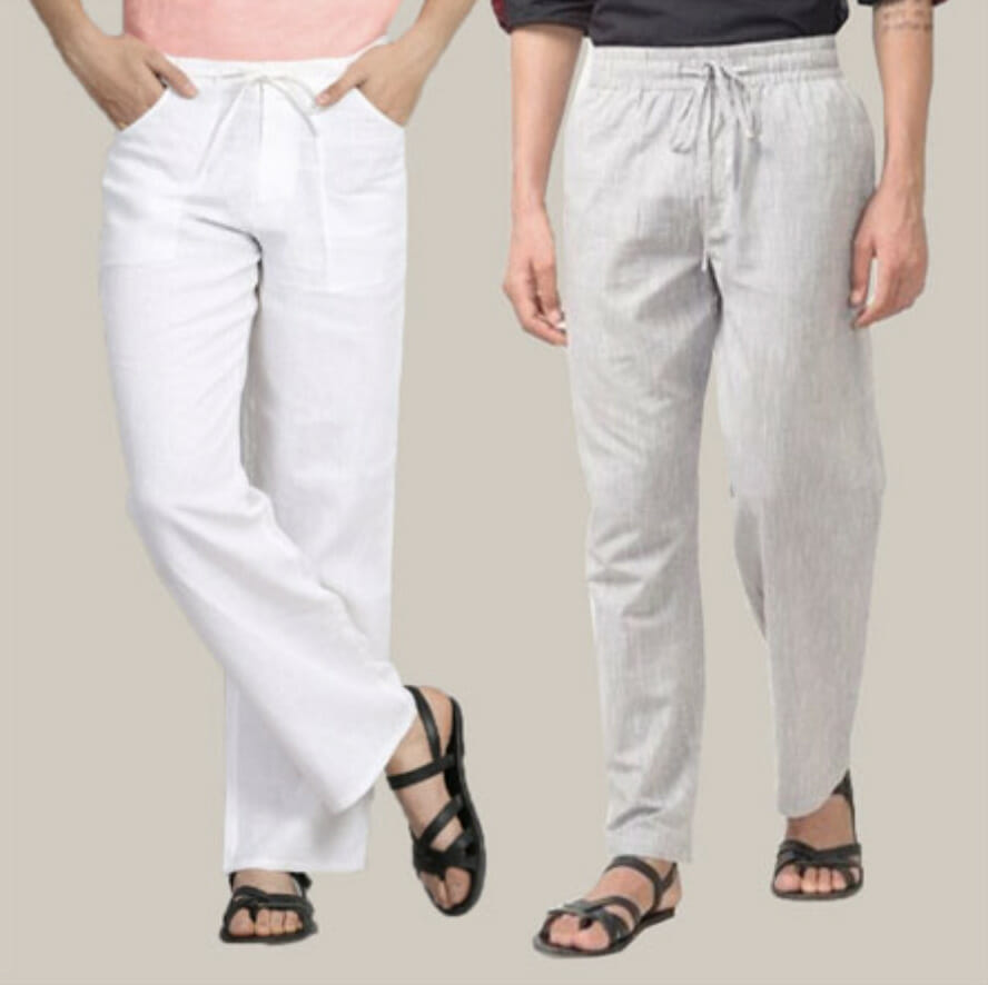 Cotton Solid Off White Pant For Women – Shopaholics