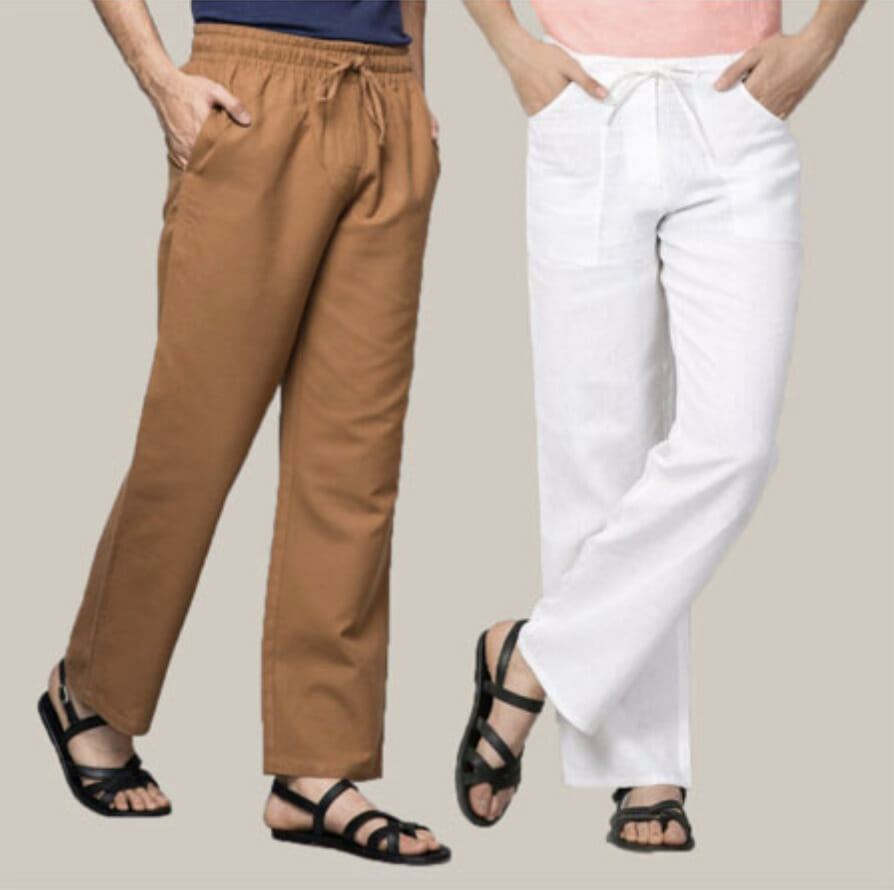 Cotton Yoga Pants – White and Brown – Yoga Rudra